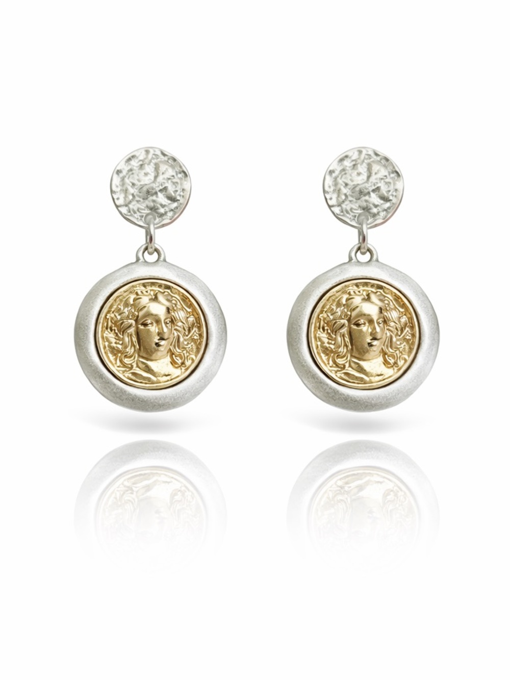 Two-Tone Medallion Drop Earrings
